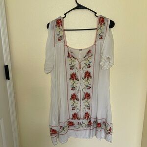 Free people Embroidered White Floral Women's Top